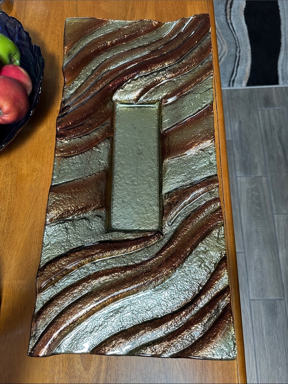Pier 1 Glass Centerpiece Tray in Metallic Brown, Orange and Gold.